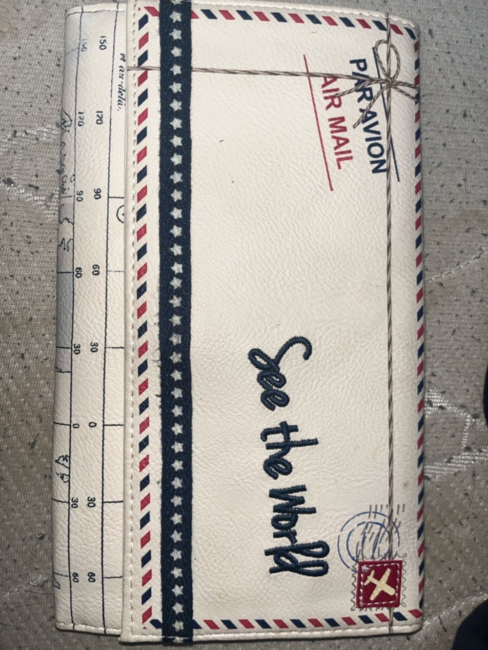 Monet White Wallet with Navy Map Accents